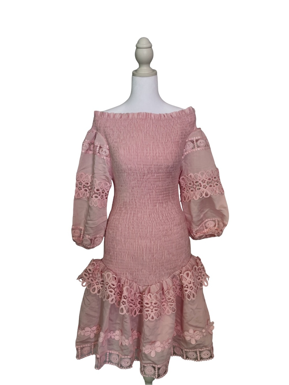 Zimmermann Blush Pink Off-Shoulder Lace-Trim Midi Dress - Picture 2 of 8